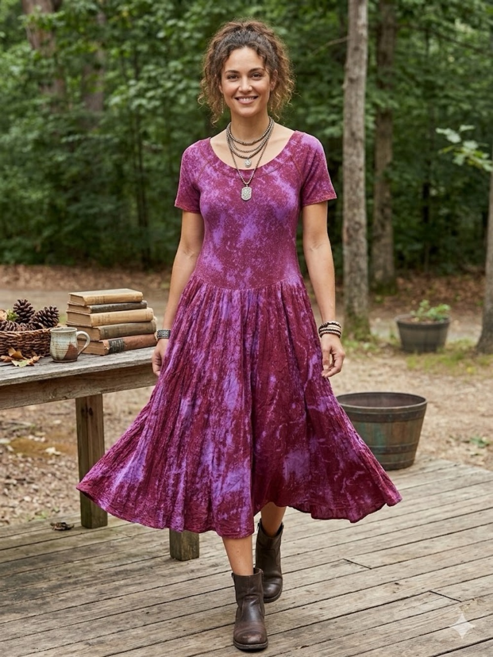Soft Surroundings Cotton Purple Tie-Dye Midi Dress Oversized